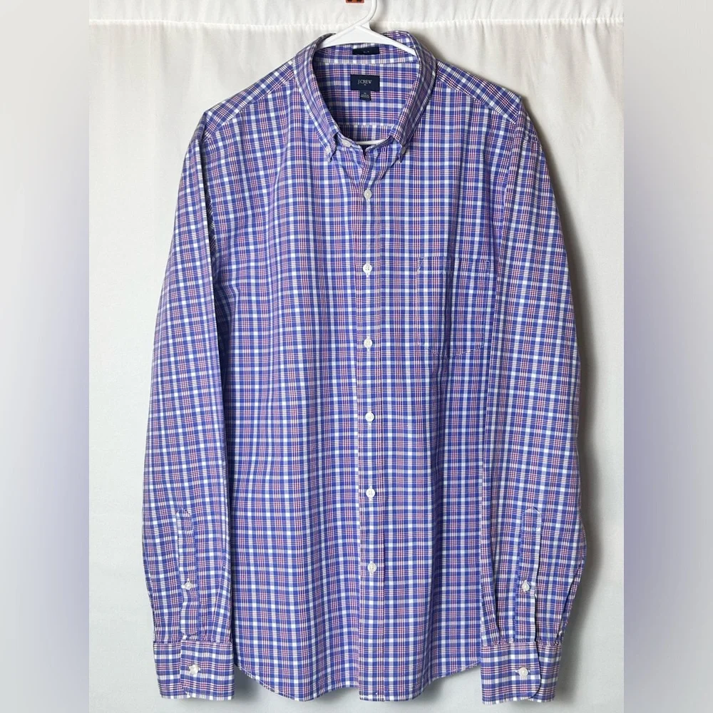 J. Crew Button Down Shirt Plaid Ludlow 120's 2 Ply Long Sleeve Blue Pink Classic